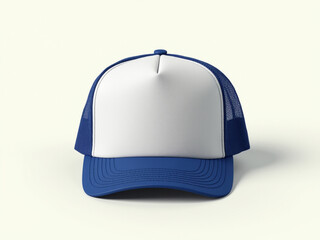 Navy trucker hat mockup, front view. AI generate.
