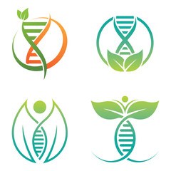 DNA Helix And Leaf Logo Design