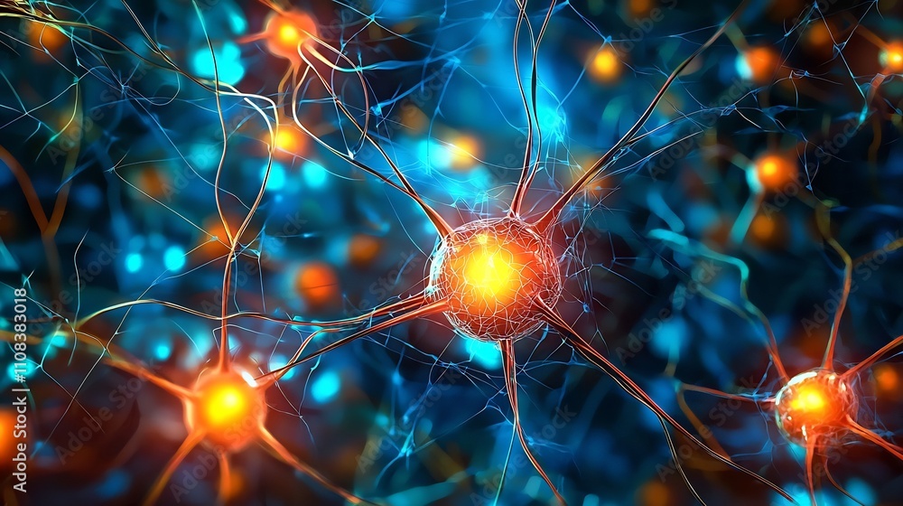 Aufkleber captivating digital representation of an neural network system with glowing connections vibrant colo