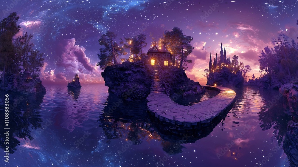 Poster captivating virtual reality world with floating islands and glowing pathways a surreal digital lands