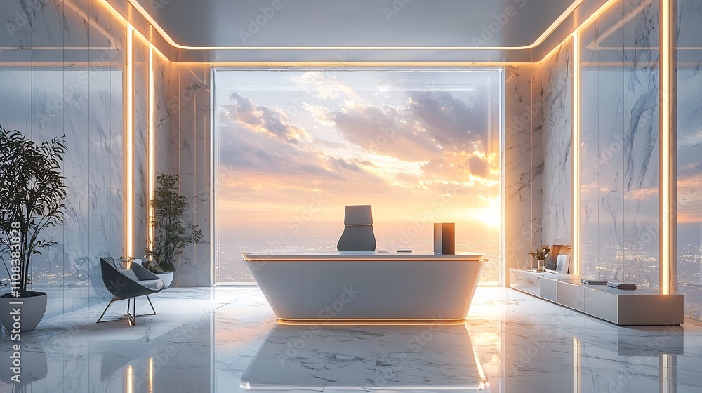 Poster sleek and futuristic virtual reality workspace featuring holographic data projections a clean and mo