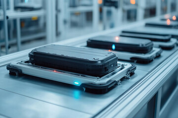 Futuristic electric car design in a high-tech workshop environment