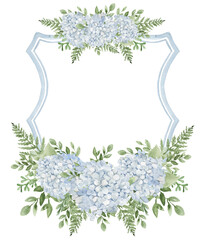 Blue Hydrangea Flower Wedding Crest - Monogram Crest - Hydrangea Floral Luxury Watercolor Wedding...