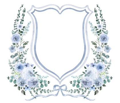 Blue Navy and white Floral Watercolor Wedding Crest - Monogram Crest - Roses Floral Luxury Watercolor Wedding Crest - Romantic Wedding Crest - Powered by Adobe