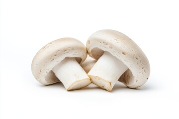 Fresh white mushrooms against a clean white background