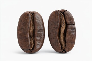 Close-up of two detailed coffee beans on a white background