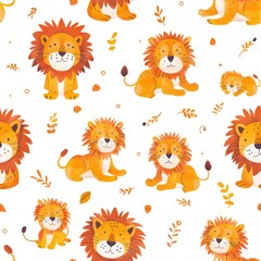 Obraz premium seamless pattern with lions on a white background By Generated AI