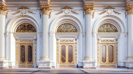 Obraz premium Majestic Palace Doors Showcasing Grand Arches and Golden Detailing in an Opulent Design, Perfect for Architectural and Interior Inspiration