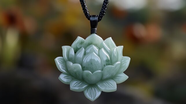 A beautiful jade lotus pendant on a delicate necklace.