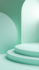 Fototapeta premium Minimalistic Background with Light Green Tones Featuring Smooth Curved Shapes and Soft Shadows for Creative Projects and Home Decor Displays
