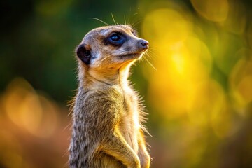 Fototapeta premium Meerkat Sentinel: Close-Up Architectural Photography of a Suricate on Guard