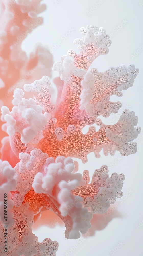 Poster a soft coral and white minimalistic background highlighting intricate textures of coral reef structu