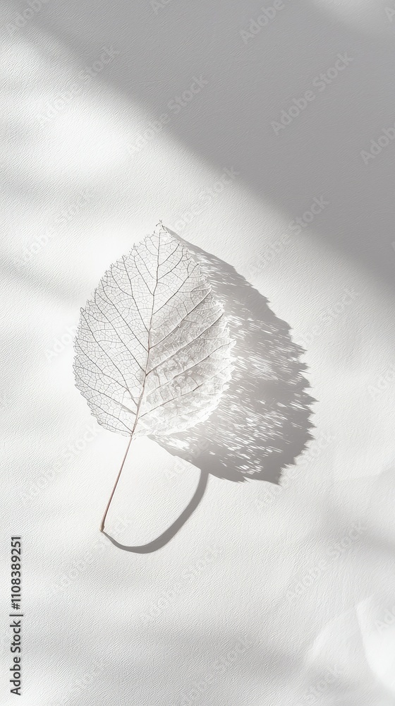 Aufkleber elegant minimalistic composition of a delicate leaf casting shadows on a soft white background with 