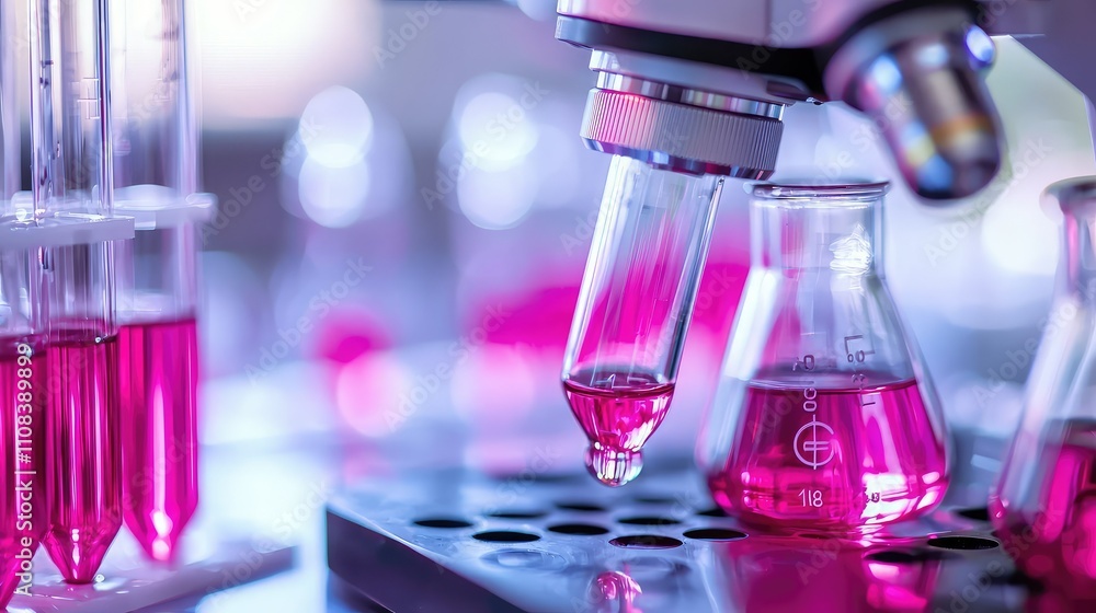 Poster advanced modern biotechnology laboratory with automated equipment and precision tools for scientific