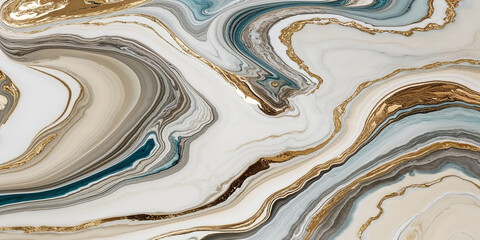 Obraz premium Abstract marble pattern with blue and gold accents showcasing fluid art design techniques