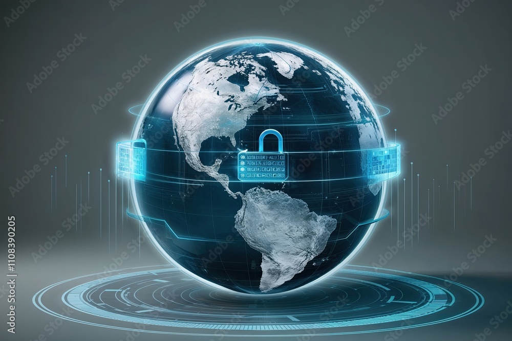 Poster data-enhanced globe with advanced visuals and secure environment for improved digital network protec