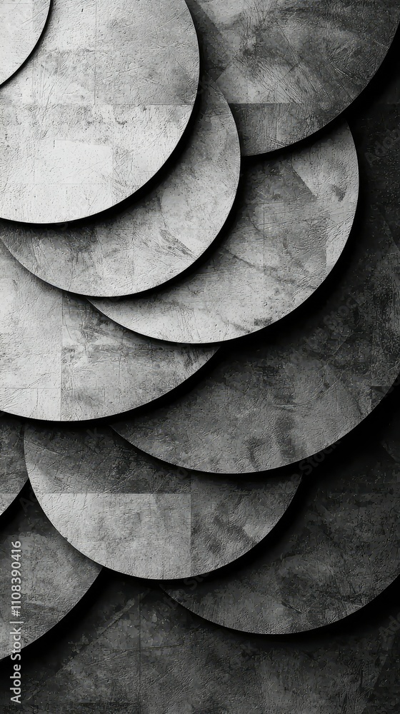 Poster monochrome abstract background with layered circles in various sizes, perfect for modern design proj