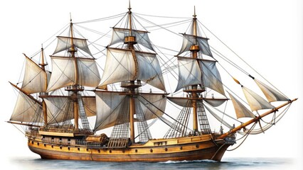 Naklejka premium Old Time Frigate Ship Illustration, Vintage Sailing Ship, Antique Warship, Maritime History, Classic Naval Vessel, Historical Seafaring Art