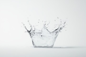 Crystal clear water splash captured in motion against white background