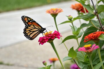 Obraz premium A butterfly sipping nectar from a colorful flower, liquid, drink, flower, nature