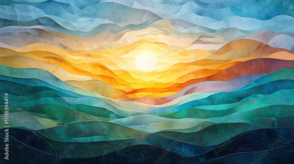 Aufkleber an abstract landscape painting with surreal textures and colors seamlessly blending to create a capt