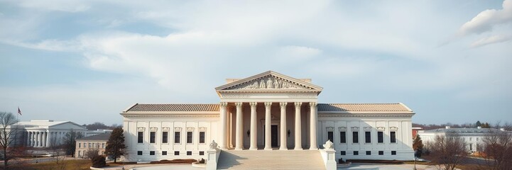 Obraz premium Aerial view of the Supreme Court building in Washington DC, separation of powers, aerial view