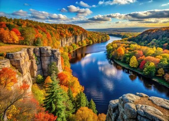 Naklejka premium St. Croix River Scenic Vista: Breathtaking Landscape Photography, Minnesota Wisconsin River Valley