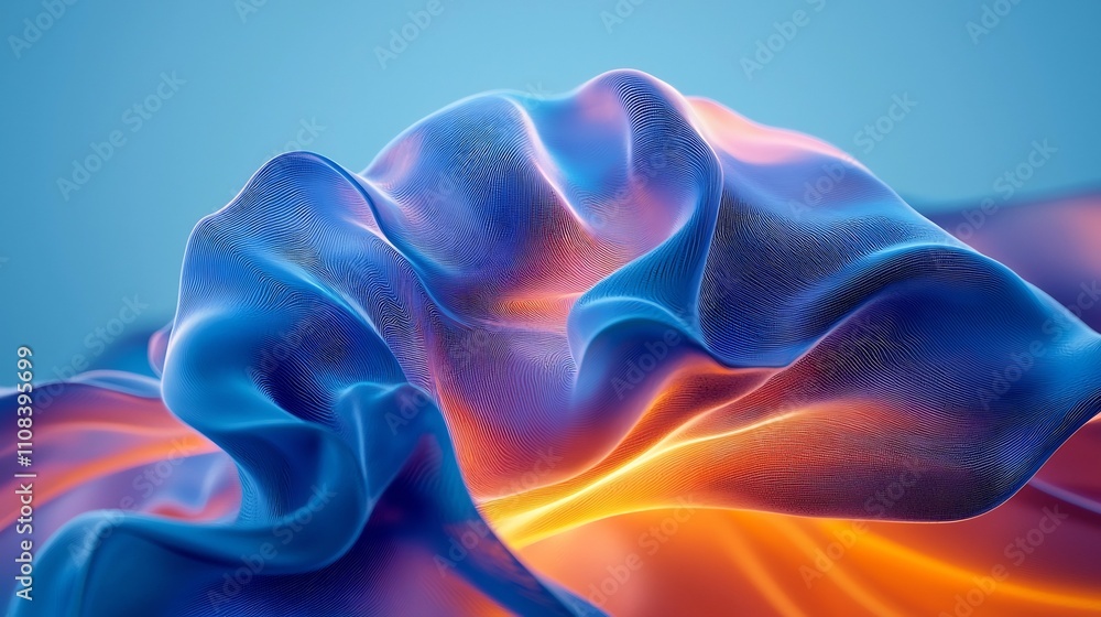 Poster captivating abstract design featuring swirling gradients of vibrant blue and orange with soft glowin