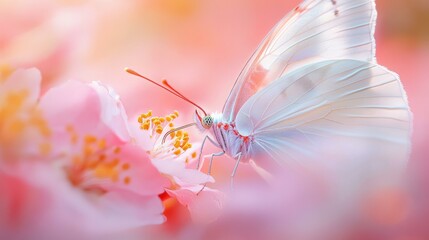 Delicate butterfly on a pink flower. AI.
