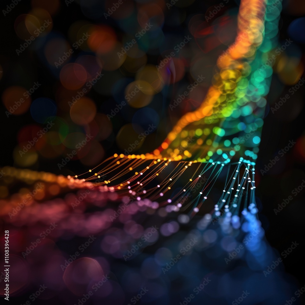 Poster a vibrant, abstract image featuring colorful, luminous lines and bokeh effects, creating a dynamic s