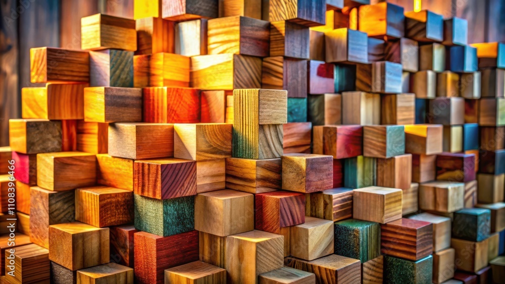 Aufkleber A colorful array of wooden blocks arranged in a visually appealing pattern, showcasing the natural beauty of wood grain and texture.