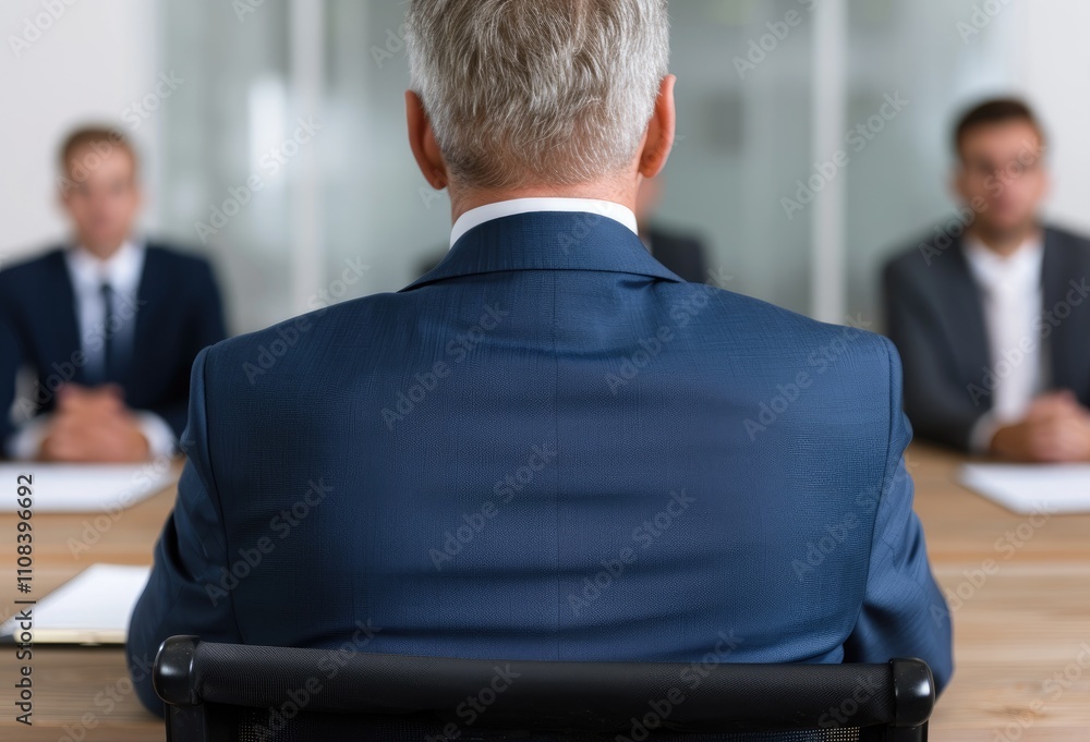 Aufkleber a man in a suit sits facing a group during a meeting, emphasizing a formal business environment and 