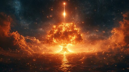 Obraz premium Surreal Fantasy Tree with Explosive Holiday Theme