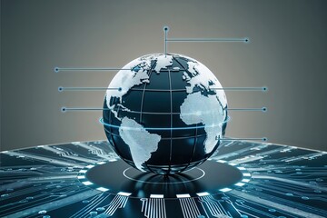 Fototapeta premium Data-Driven Globe Enhanced with Advanced Security Features and High-Tech Visuals in a Subdued Environment for Improved Digital Network Transparency