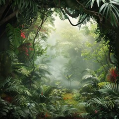 Naklejka premium Rainforest scene with blank space.