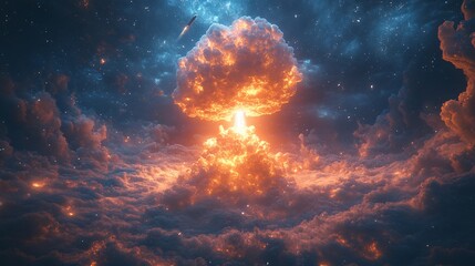 Fototapeta premium Glowing Mushroom Cloud Above Dramatic Sky