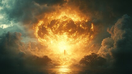 Obraz premium Glowing Explosion Beneath a Dark Sky