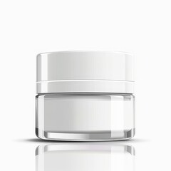 Obraz premium White jar with a clear lid and a reflection on a white background.
