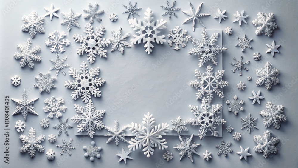 Poster A Festive Border of Delicate White Snowflakes Arranged in a Circular Pattern, Creating a Stunning Winter Wonderland Scene