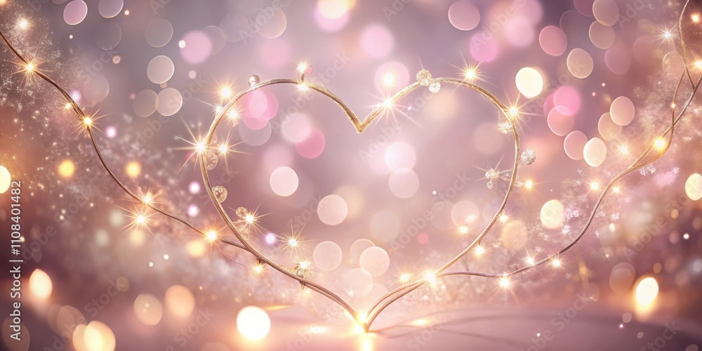 Poster Sparkling Heart-Shaped String Lights on a Softly Blurred Background with Shimmering Bokeh