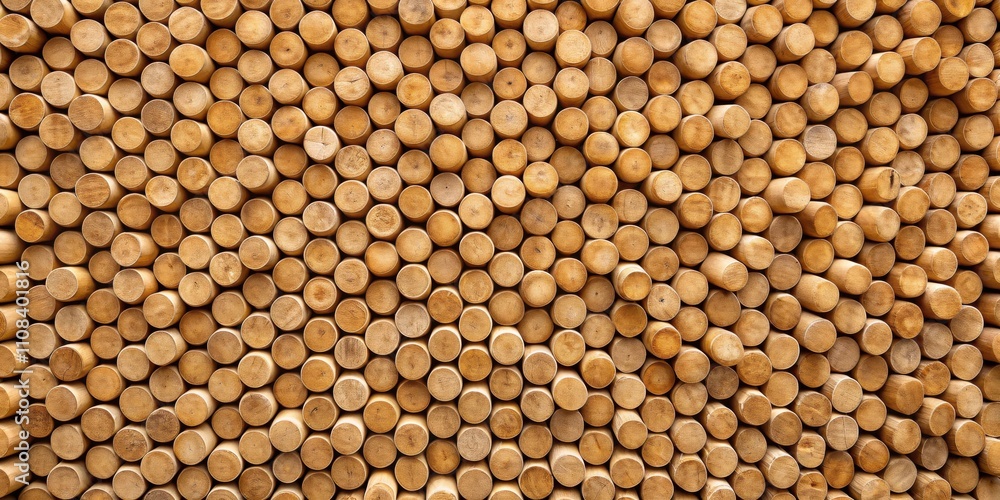 Poster A repeating pattern of stacked round wooden logs, arranged in a close-up view of a rustic and natural texture.