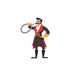 Character in a dramatic costume with a whip outdoors