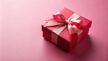 Fototapeta premium A single, red gift box with a pink ribbon, set against a light pink background. It's a simple yet elegant image, perfect for celebrations and special occasions.