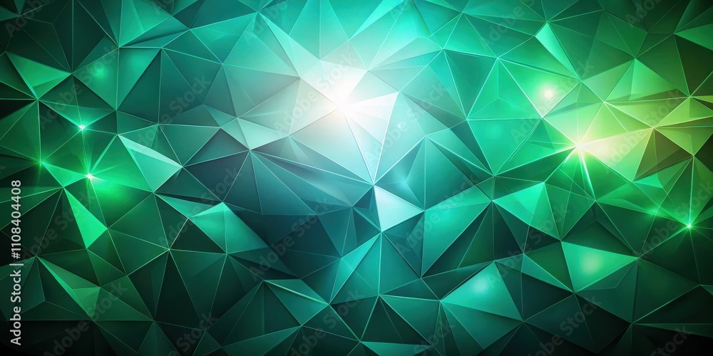 Aufkleber abstract emerald green low poly geometric pattern with glowing highlights