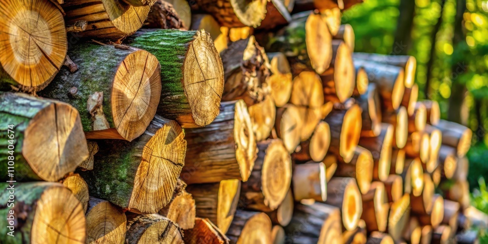 Poster a stack of wooden logs arranged in a pattern, revealing the intricate grain and warm hues of the woo