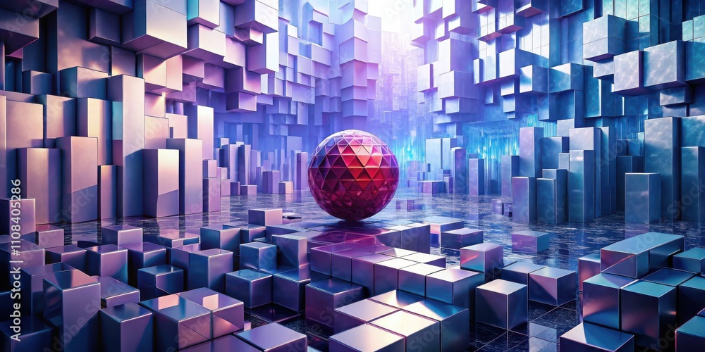 Aufkleber a vibrant, iridescent sphere resting atop a field of geometric shapes, creating a futuristic, abstra