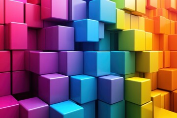 Obraz premium Optical illusion created by vibrant 3D isometric cubes in contrasting colors