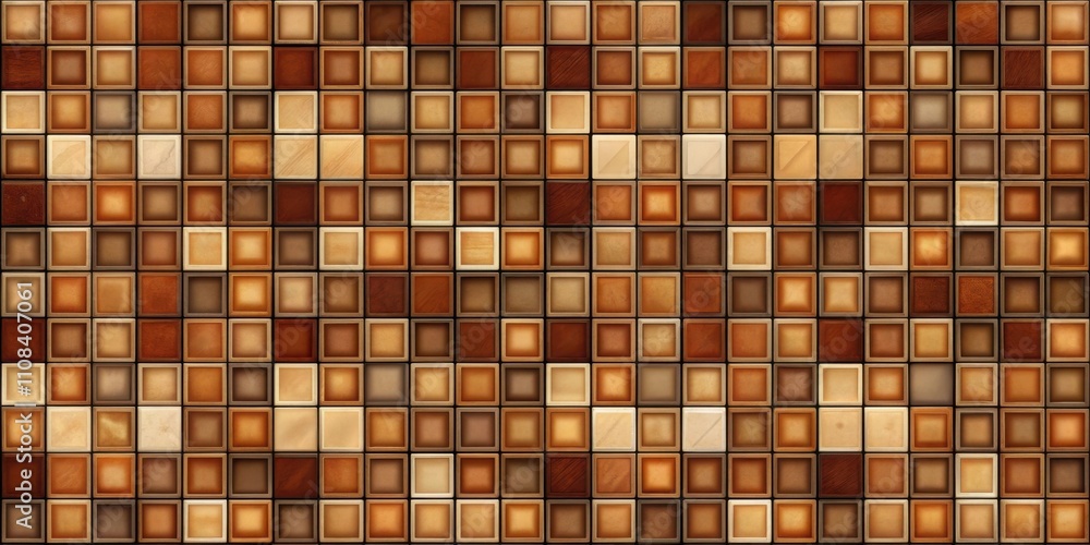 Poster a wall of wooden boxes arranged in a symmetrical grid pattern, showcasing various shades of brown an