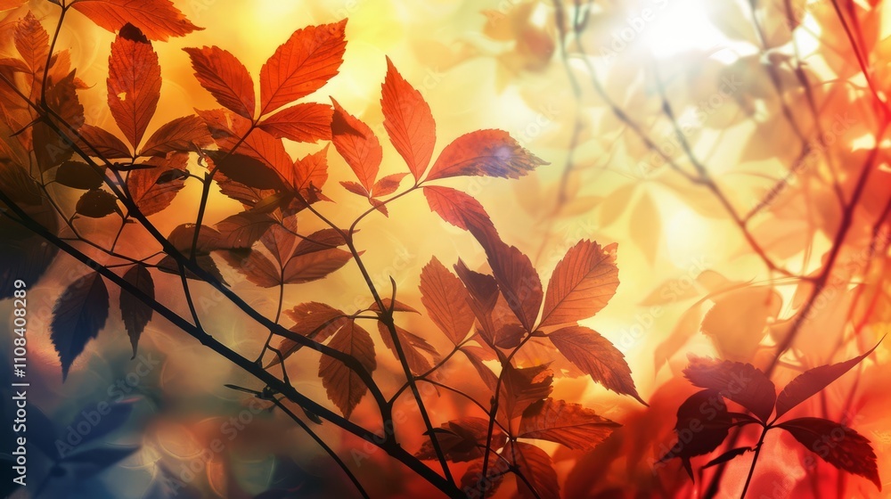 Poster a tree with leaves that are orange and yellow. the leaves are scattered throughout the tree and are 
