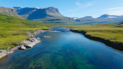 Amazing river near glacier in nature